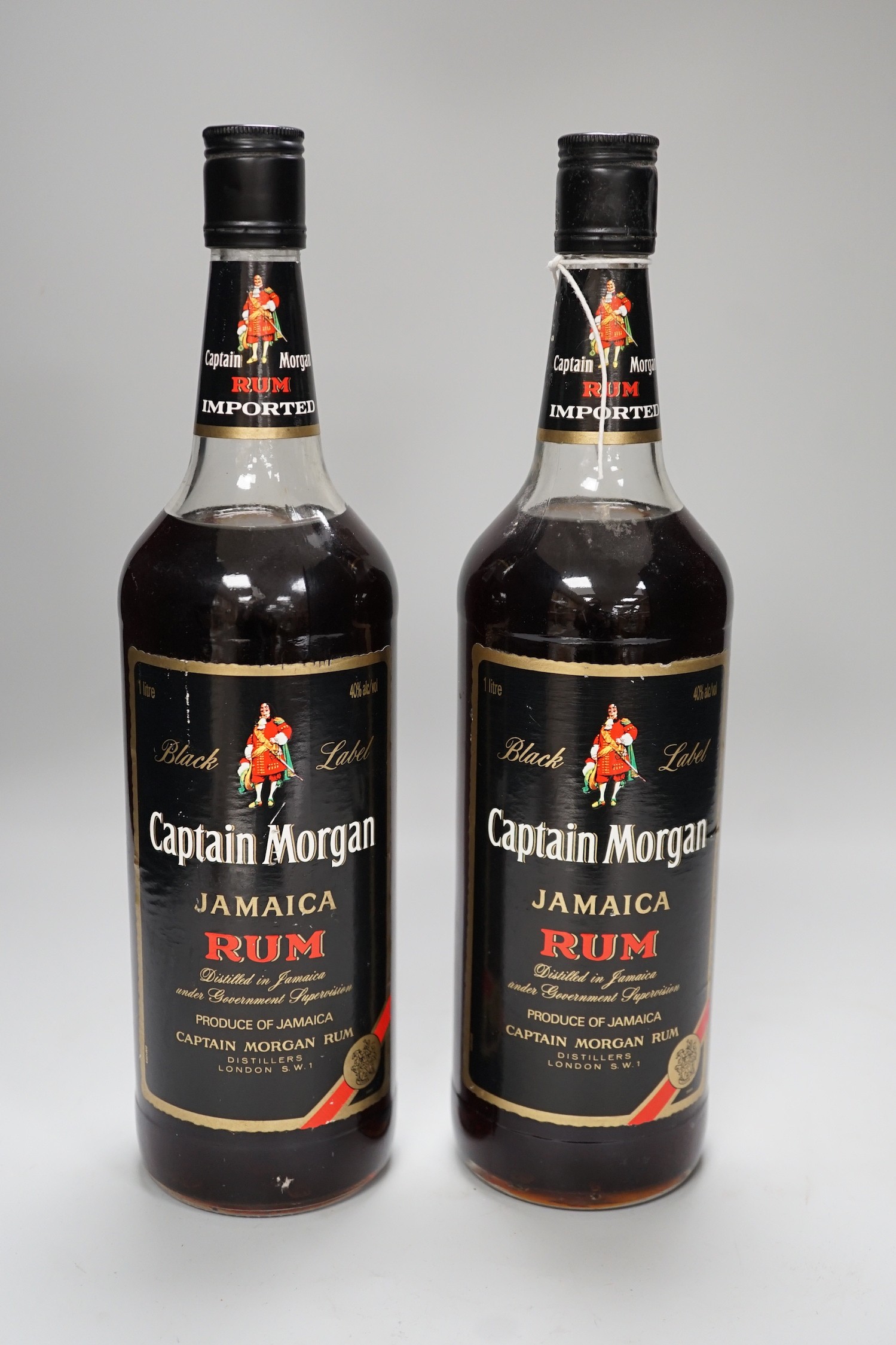 Captain Morgan Black Label Rum 1980's, 2 one litre bottles